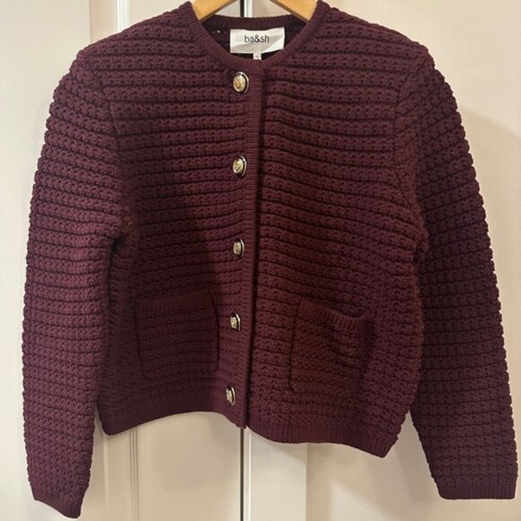 NEW Ba&sh Bash Gaspard Tweed Cardigan Jacket in Burgundy Red | size 2  / M - Picture 7 of 15
